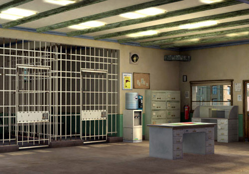 Polizeiwache mit Gefängniszelle